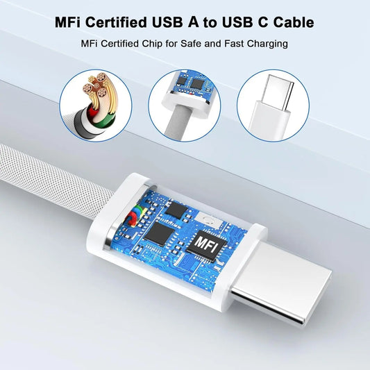 Original 60W USB to USB-C Carplay Fast Charging Cable for Apple Iphone 16 Pro Max 15 plus Type C Charge for Xiaomi Samsung Cable